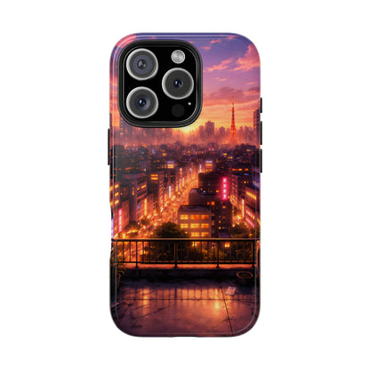 Tokyo Sunset Rooftop Tough Case - Urban Lo-Fi Skyline Cover for iPhone & Samsung