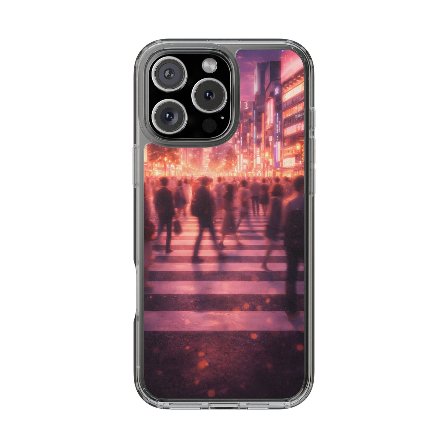 Clear Neon City Sunset Case - Tokyo Crosswalk Aesthetic Transparent Cover