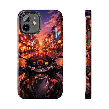 Motorcycle City POV Tough Case - Urban Sunset Rider Cover for iPhone & Samsung
