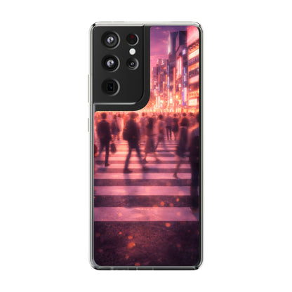 Clear Neon City Sunset Case - Tokyo Crosswalk Aesthetic Transparent Cover