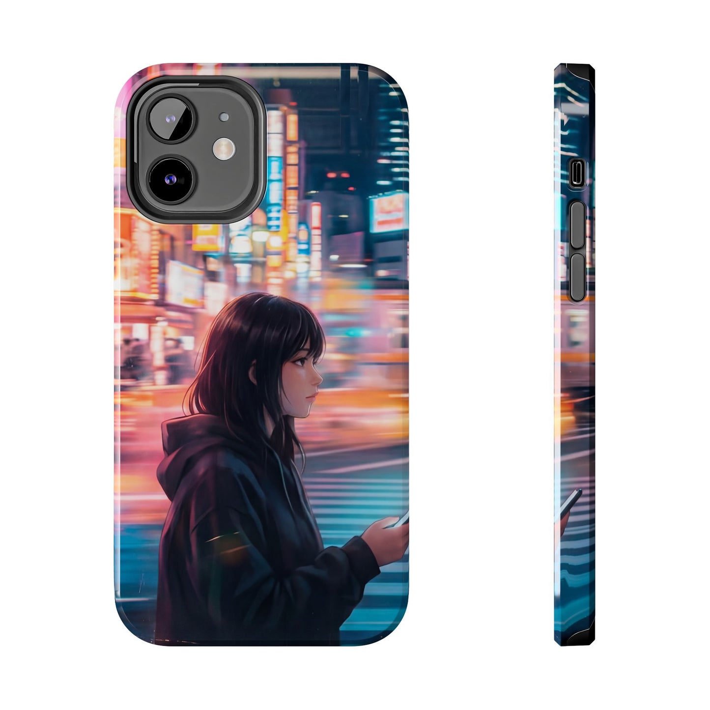 Neon City Girl Tough Case - Urban Melancholy Anime Cover for iPhone & Samsung