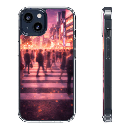 Clear Neon City Sunset Case - Tokyo Crosswalk Aesthetic Transparent Cover