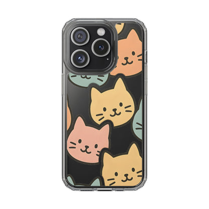 Clear Colorful Cat Pattern Case - Kawaii Aesthetic Transparent Cover for iPhone & Samsung