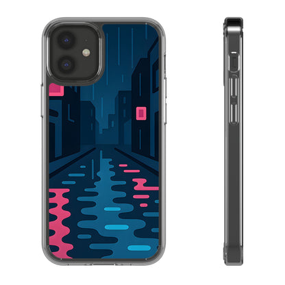 Clear Rainy Neon Street Case - Minimalist Urban Aesthetic Transparent Cover