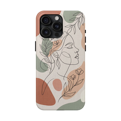 Earthy Abstract Female Line Art Tough Case - Minimalist Boho Cover for iPhone & Samsung