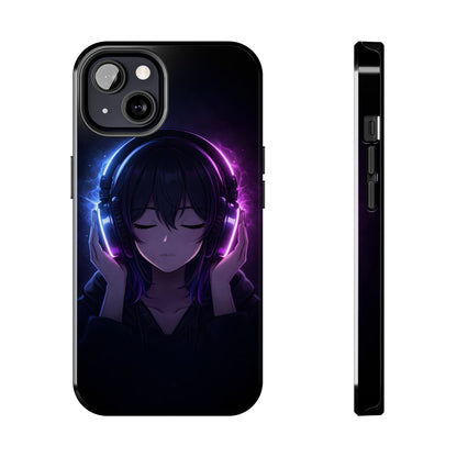 Neon Music Anime Girl Tough Case - Purple & Blue Aesthetic Cover for iPhone & Samsung