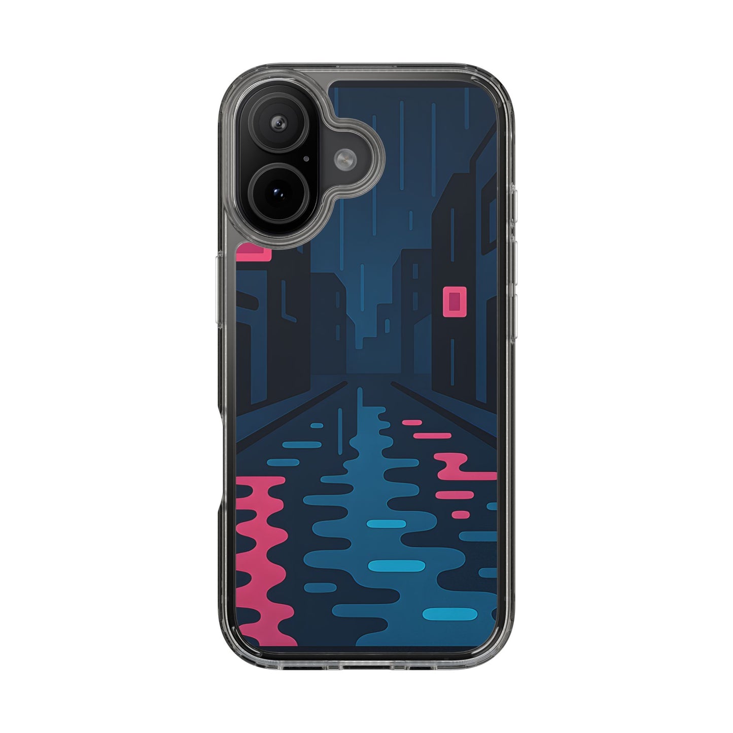 Clear Rainy Neon Street Case - Minimalist Urban Aesthetic Transparent Cover