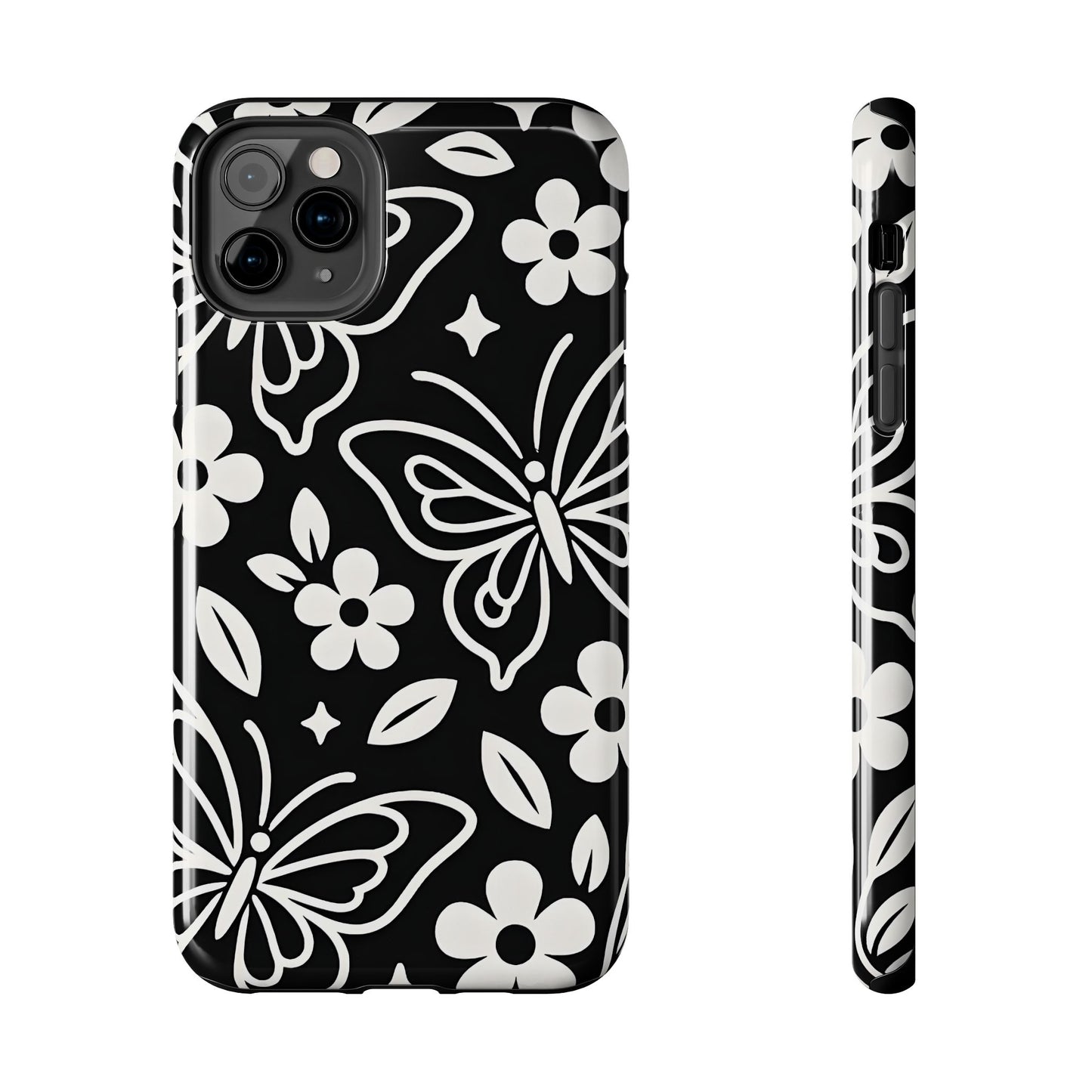 Midnight Butterfly Line Art Tough Case - Minimalist Floral Cover for iPhone & Samsung
