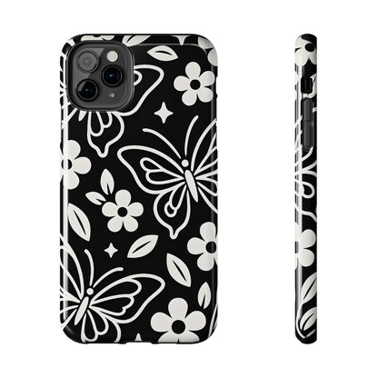 Midnight Butterfly Line Art Tough Case - Minimalist Floral Cover for iPhone & Samsung