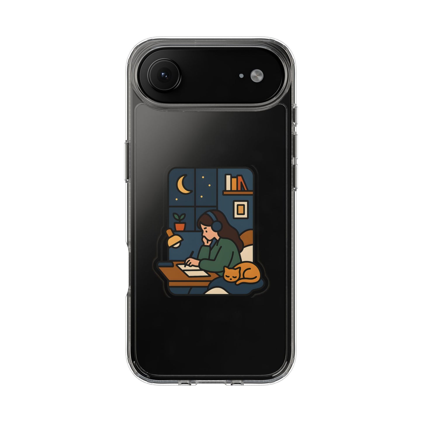 Clear Lofi Midnight Study Case - Cozy Aesthetic Transparent Cover for iPhone & Samsung