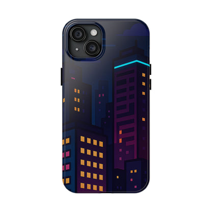 Neon City Skyline Tough Phone Case – Night Aesthetic Protective Cover for iPhone & Samsung