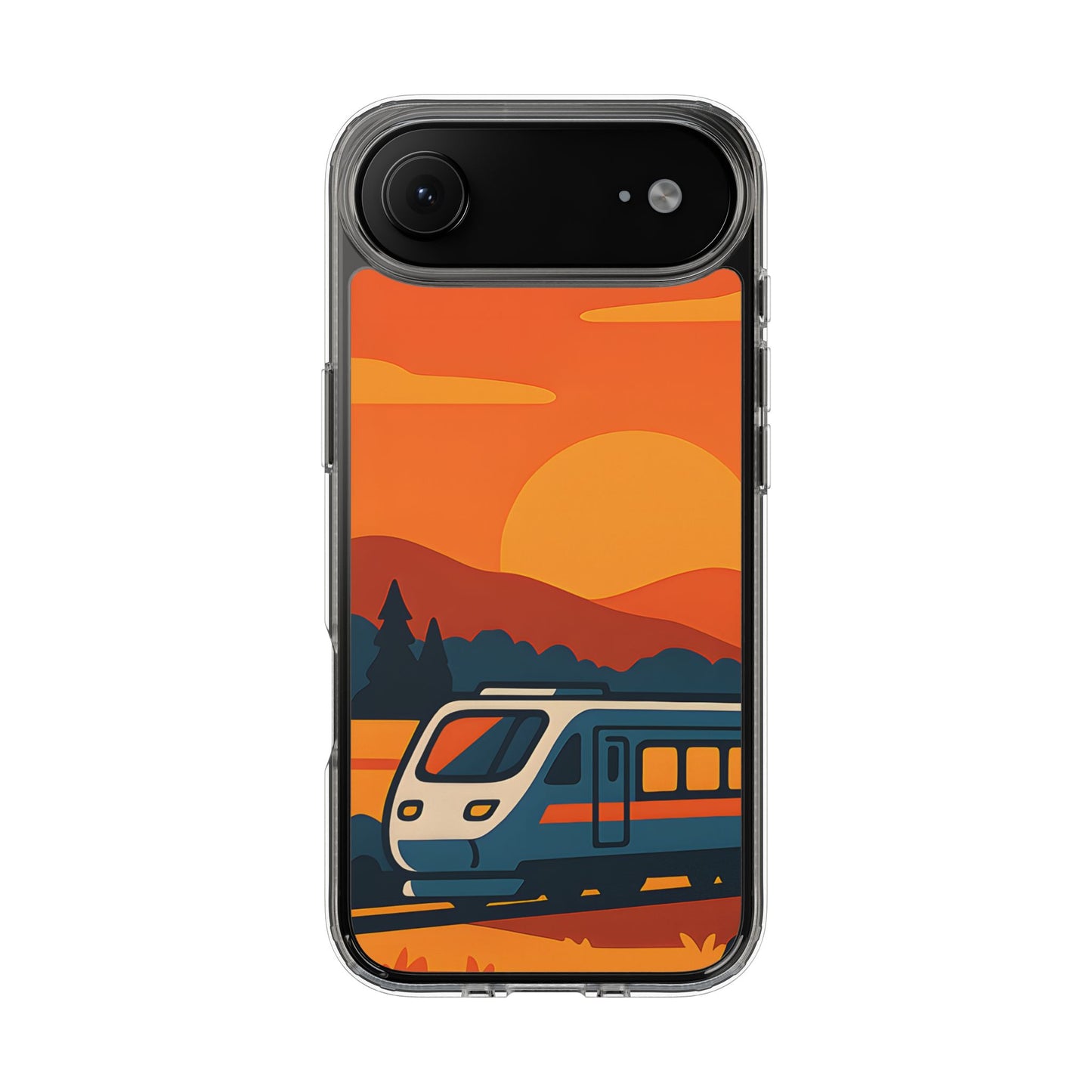 Clear Sunset Train Phone Case - Minimalist Travel Aesthetic Transparent Cover
