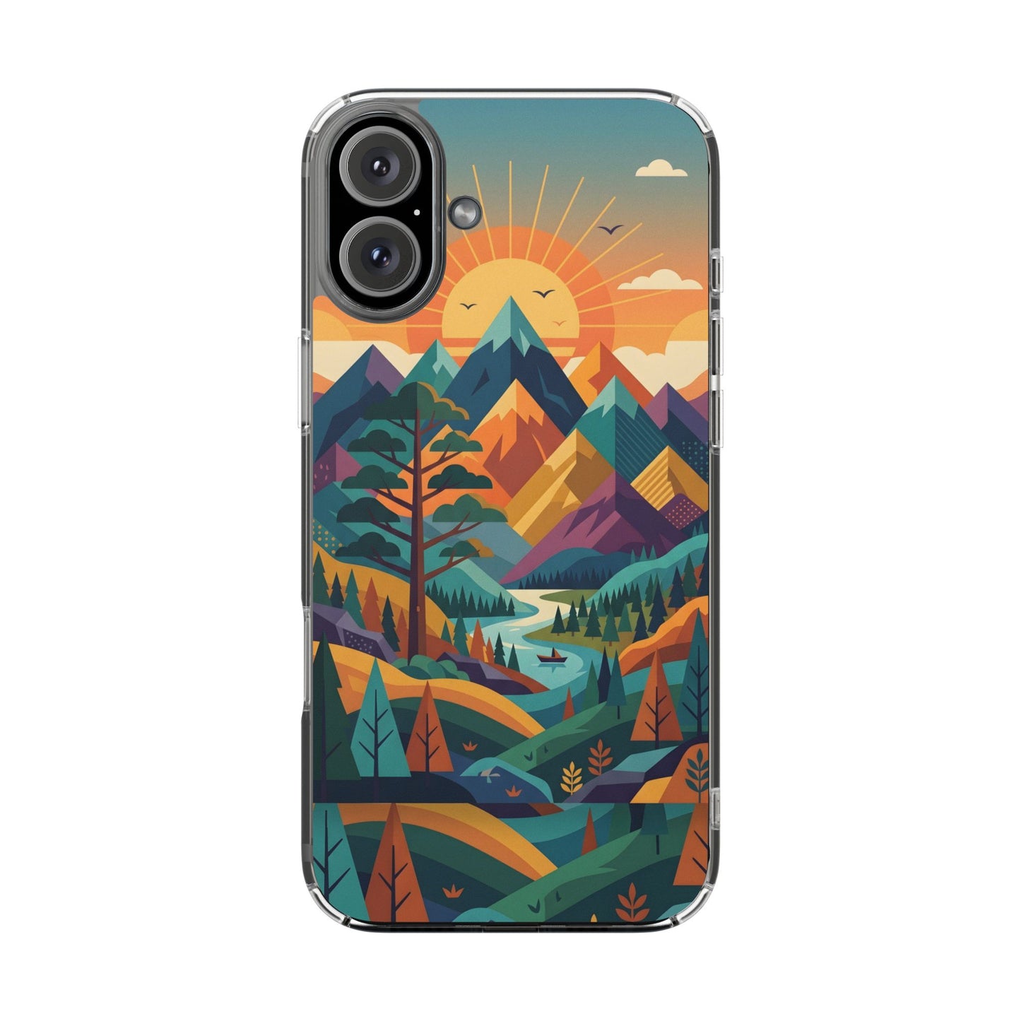 Retro Mountain Landscape Clear Case - Minimalist Outdoor Aesthetic Cover