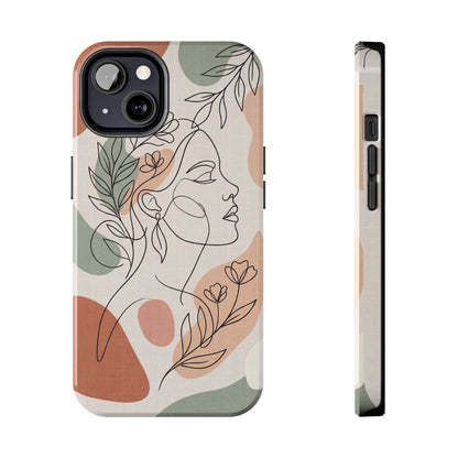 Earthy Abstract Female Line Art Tough Case - Minimalist Boho Cover for iPhone & Samsung
