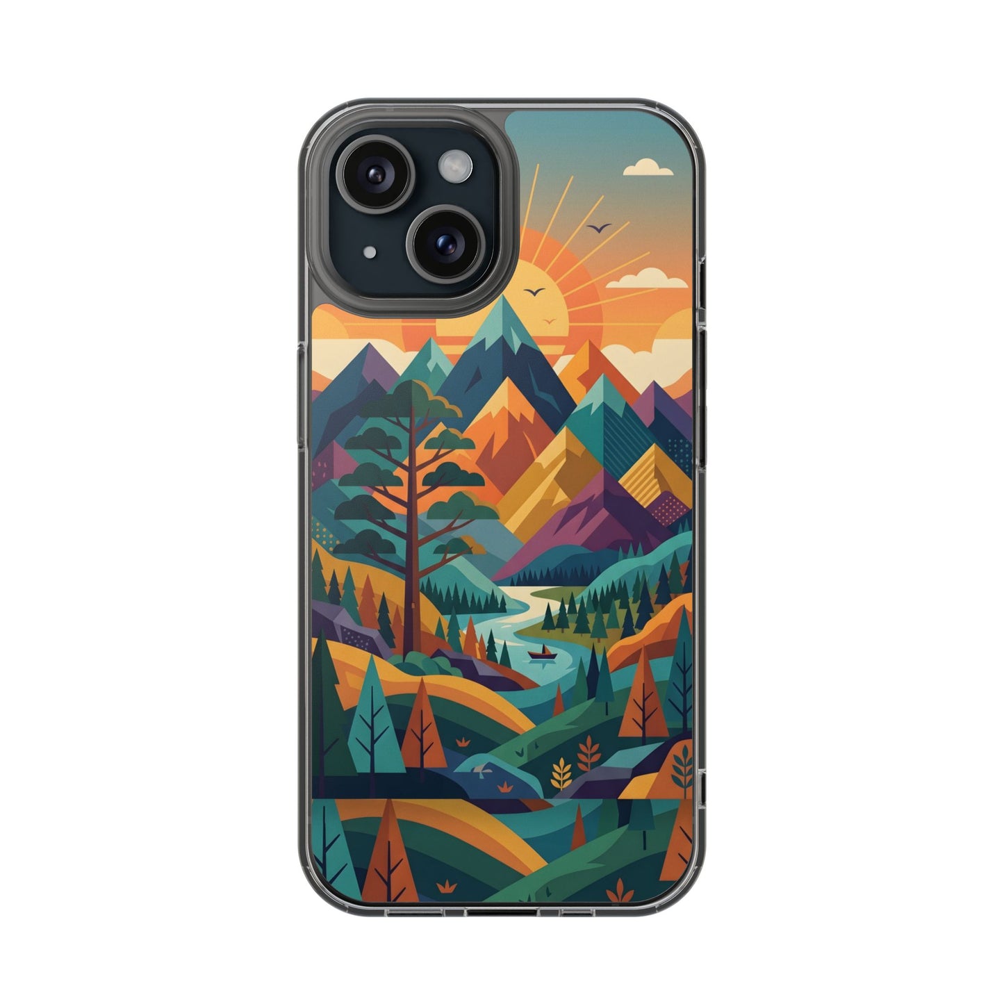 Retro Mountain Landscape Clear Case - Minimalist Outdoor Aesthetic Cover