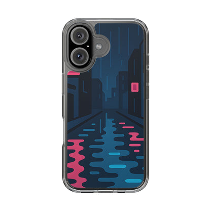 Clear Rainy Neon Street Case - Minimalist Urban Aesthetic Transparent Cover