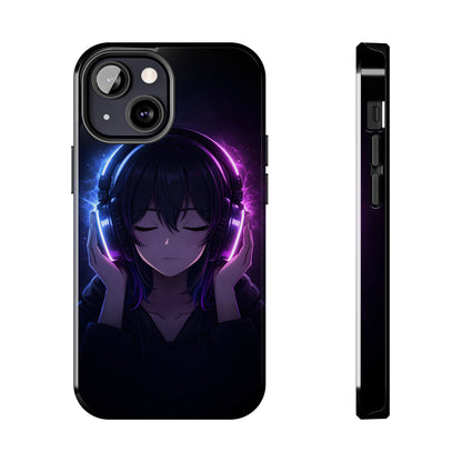 Neon Music Anime Girl Tough Case - Purple & Blue Aesthetic Cover for iPhone & Samsung