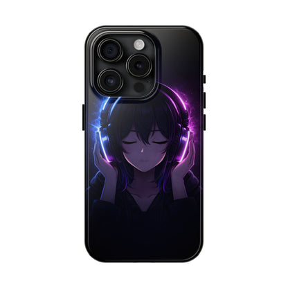 Neon Music Anime Girl Tough Case - Purple & Blue Aesthetic Cover for iPhone & Samsung
