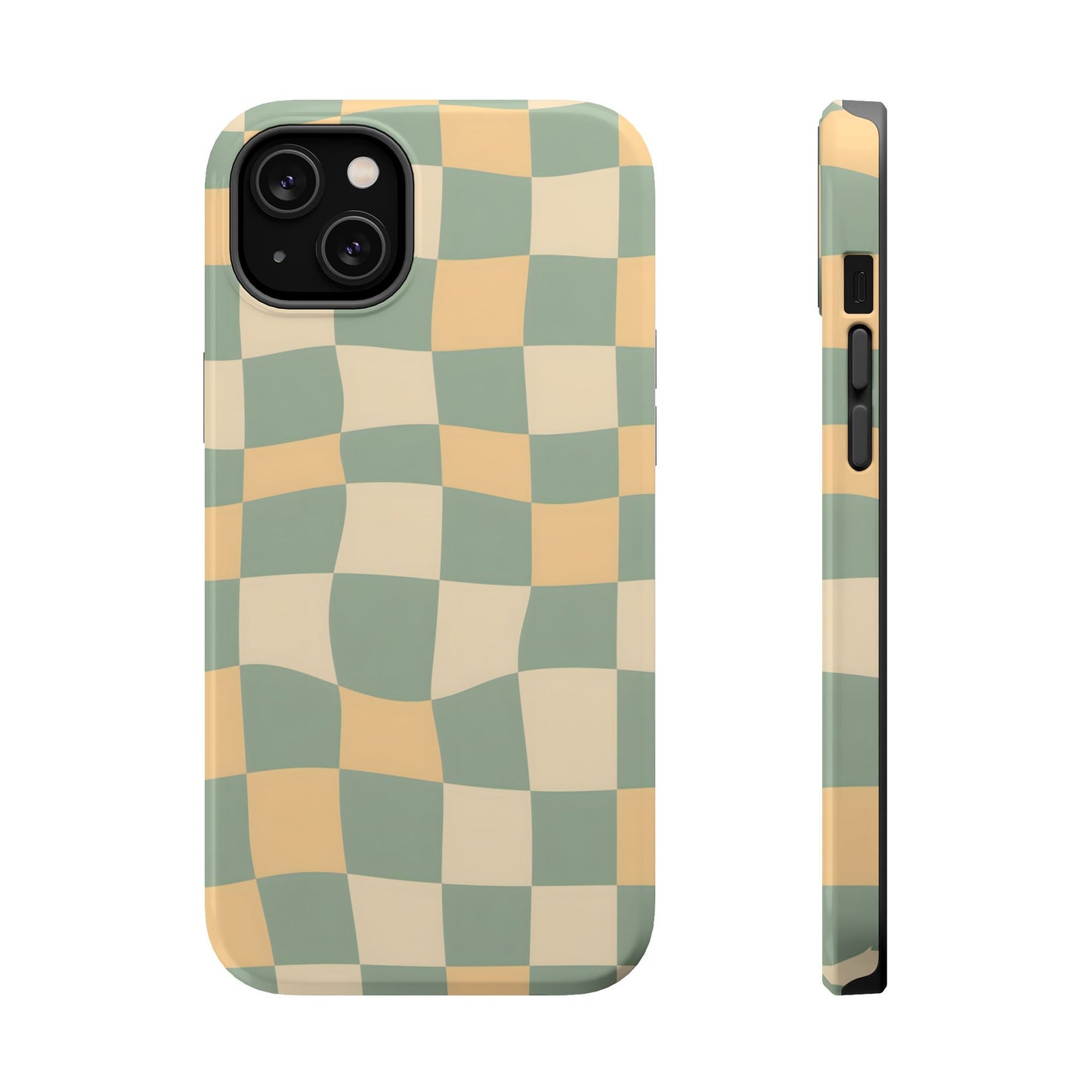 Wavy Sage & Cream Checkerboard Magnetic Case
