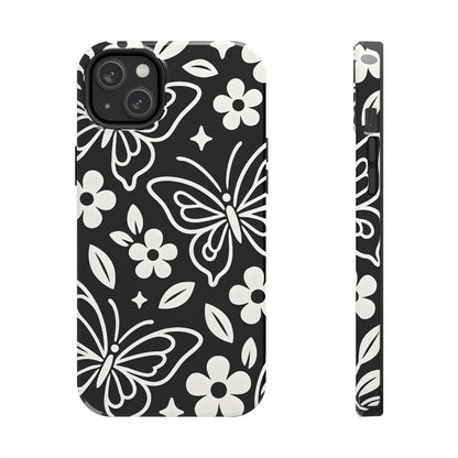 Midnight Butterfly Line Art Tough Case - Minimalist Floral Cover for iPhone & Samsung
