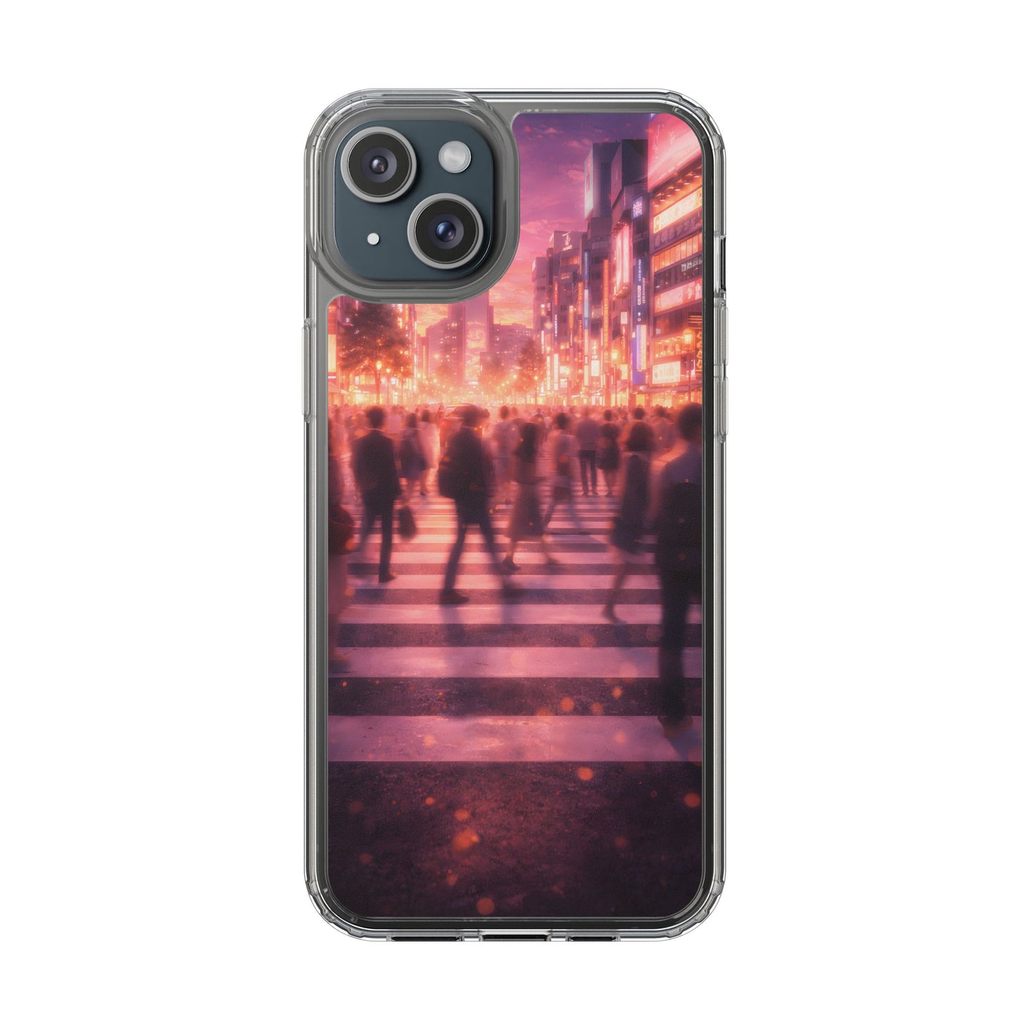 Clear Neon City Sunset Case - Tokyo Crosswalk Aesthetic Transparent Cover