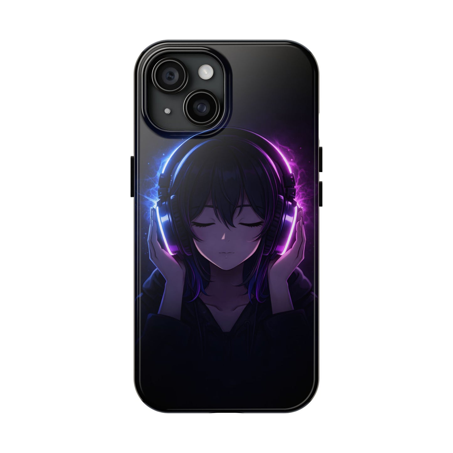 Neon Music Anime Girl Tough Case - Purple & Blue Aesthetic Cover for iPhone & Samsung