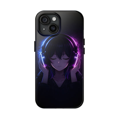 Neon Music Anime Girl Tough Case - Purple & Blue Aesthetic Cover for iPhone & Samsung