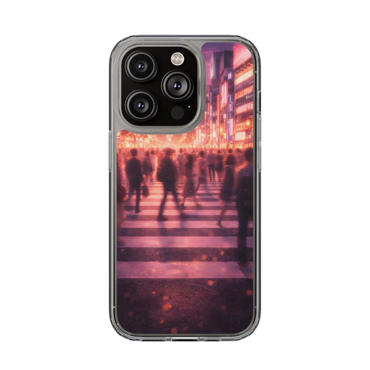 Clear Neon City Sunset Case - Tokyo Crosswalk Aesthetic Transparent Cover