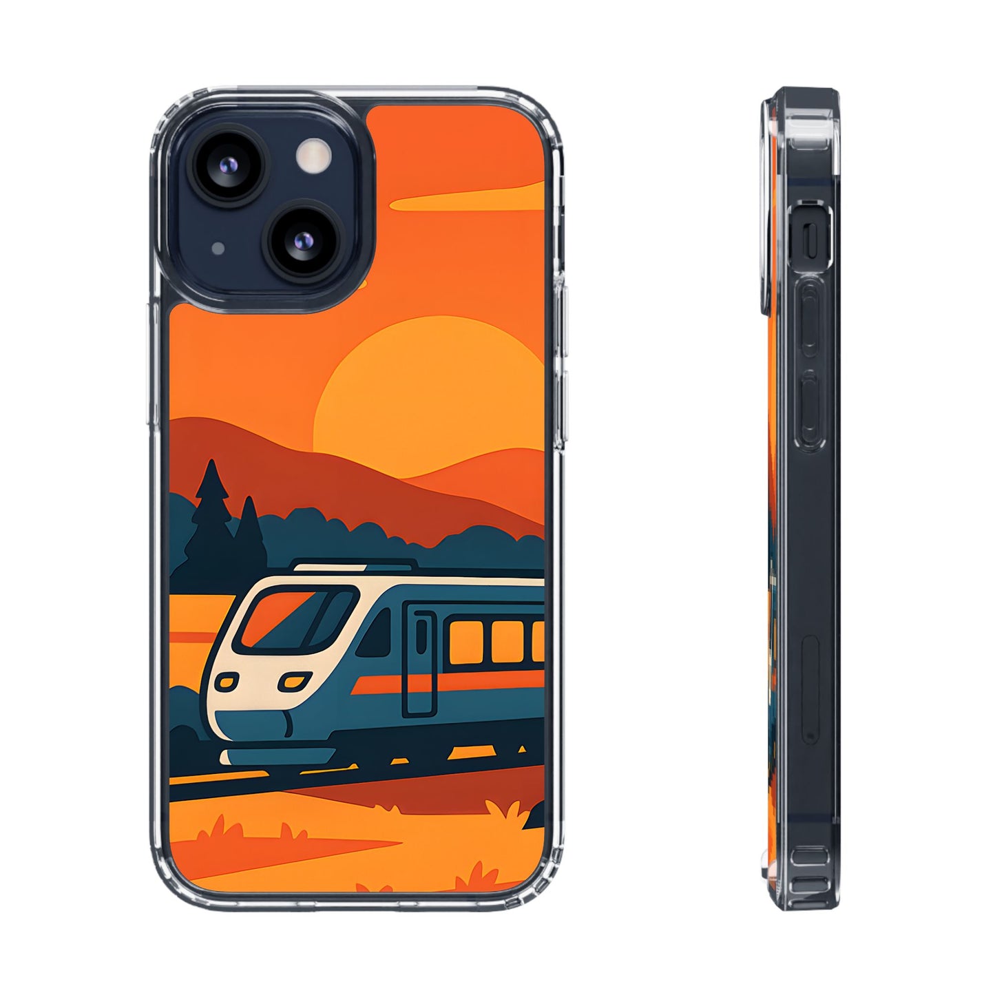 Clear Sunset Train Phone Case - Minimalist Travel Aesthetic Transparent Cover