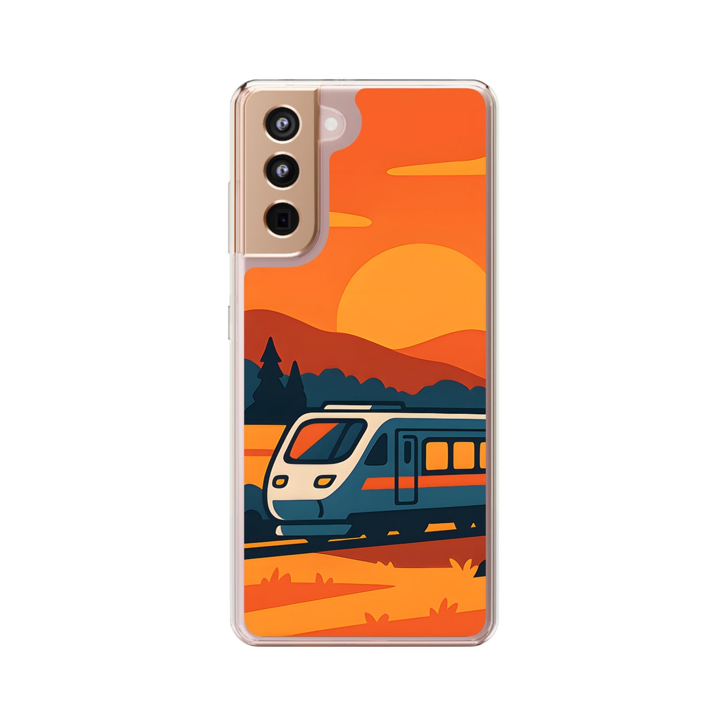 Clear Sunset Train Phone Case - Minimalist Travel Aesthetic Transparent Cover