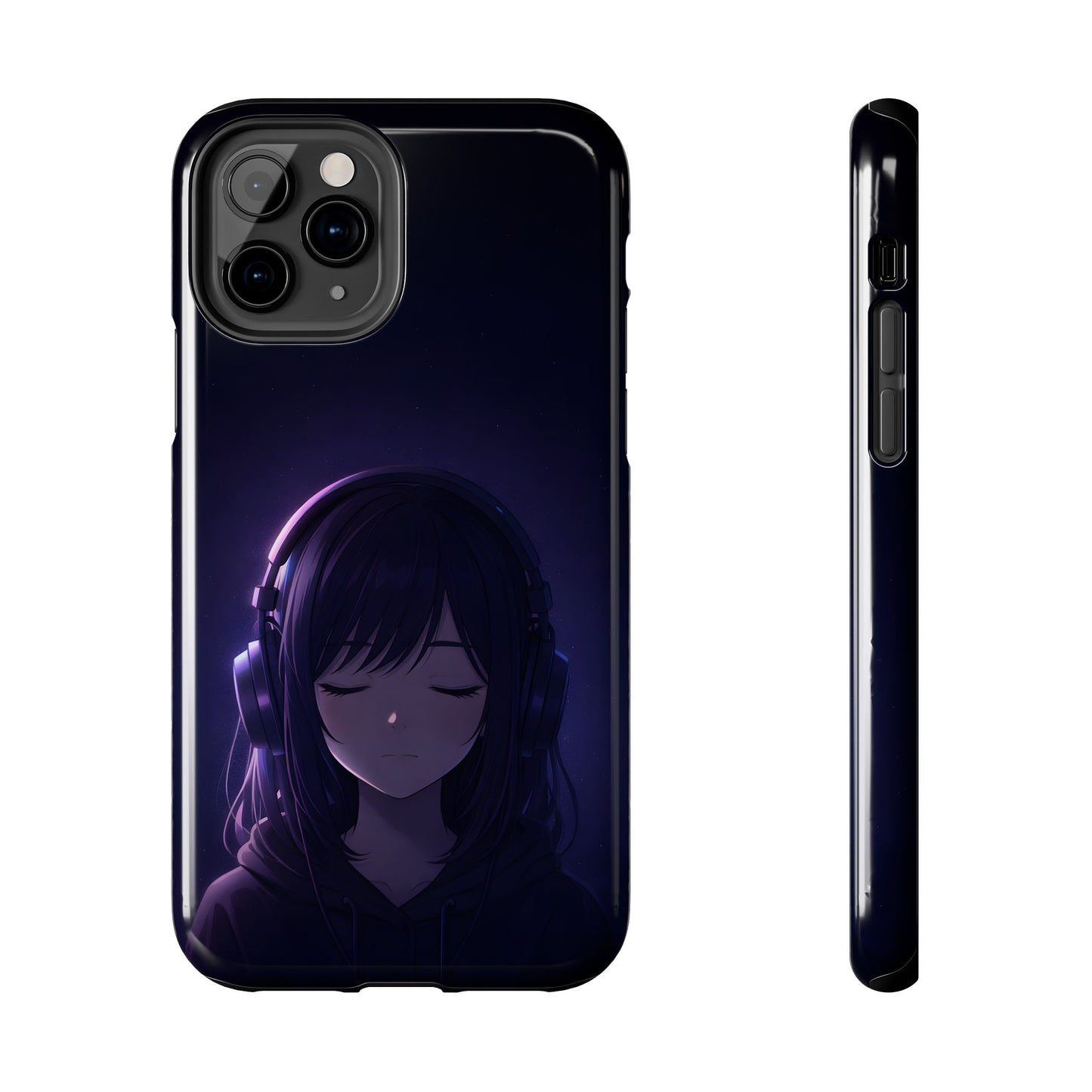 Midnight Lofi Anime Girl Tough Case - Deep Purple Music Cover for iPhone & Samsung