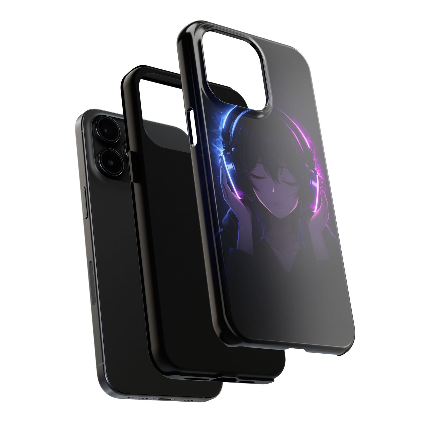Neon Music Anime Girl Tough Case - Purple & Blue Aesthetic Cover for iPhone & Samsung