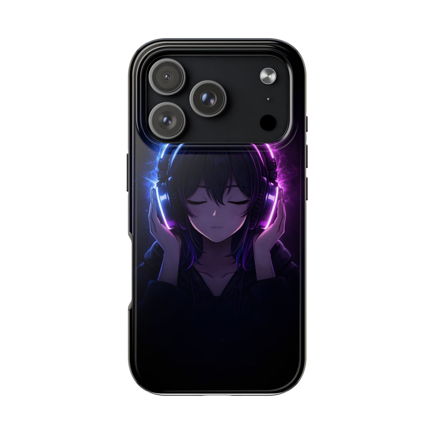 Neon Music Anime Girl Tough Case - Purple & Blue Aesthetic Cover for iPhone & Samsung