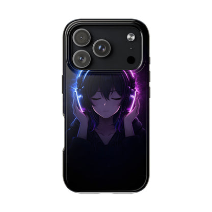 Neon Music Anime Girl Tough Case - Purple & Blue Aesthetic Cover for iPhone & Samsung