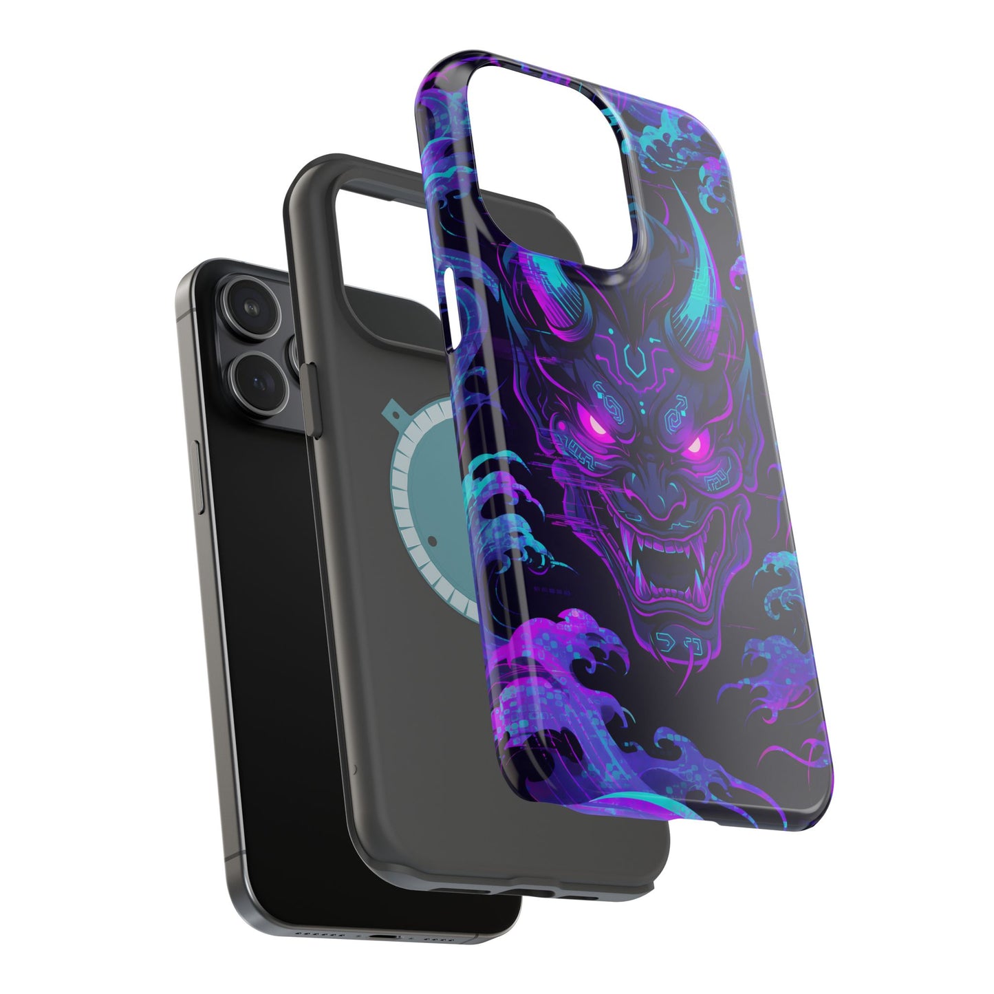 Cyber Oni: Neon Cyberpunk Japanese Mask MagSafe Case