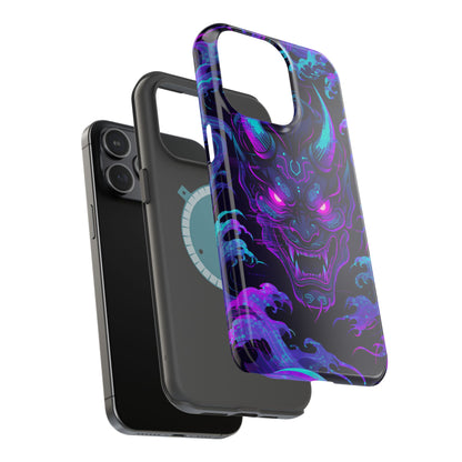 Cyber Oni: Neon Cyberpunk Japanese Mask MagSafe Case