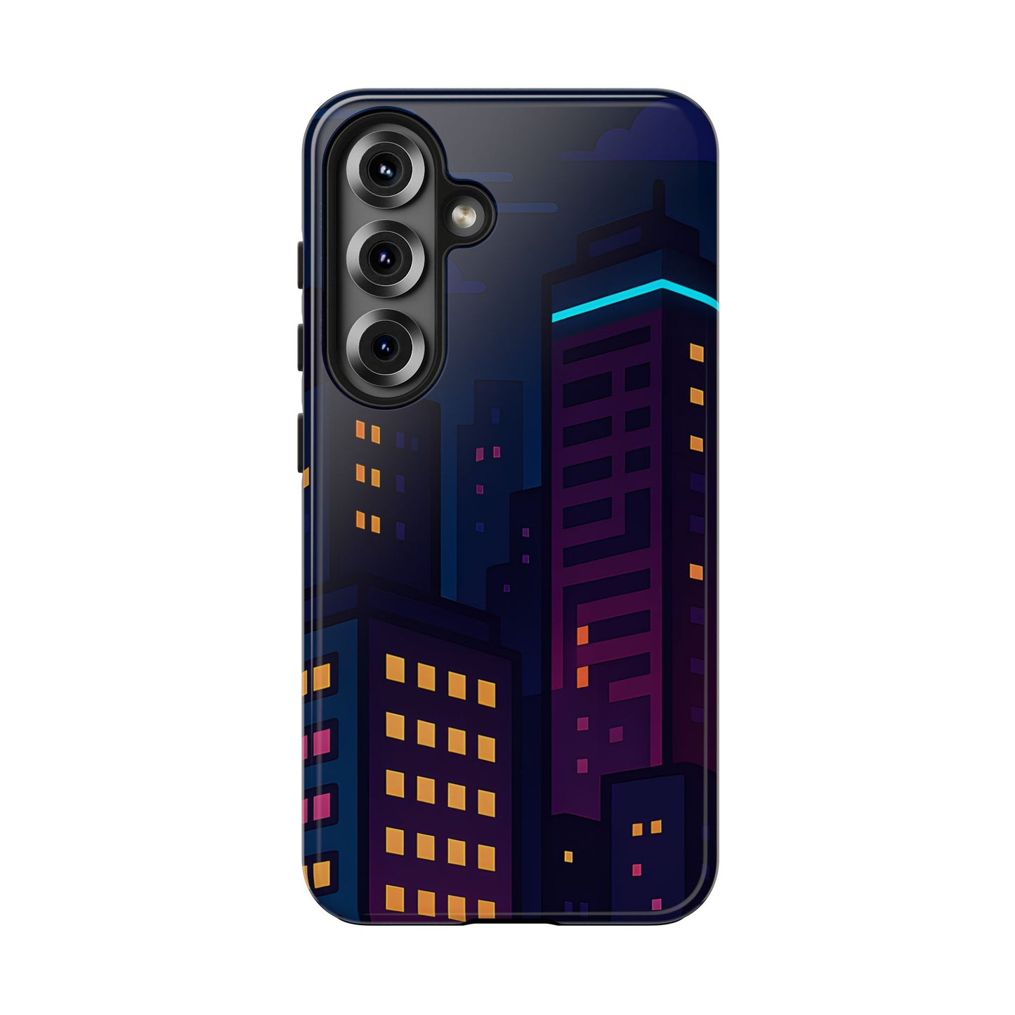 Neon City Skyline Tough Phone Case – Night Aesthetic Protective Cover for iPhone & Samsung