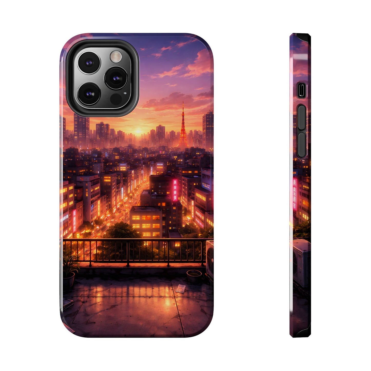 Tokyo Sunset Rooftop Tough Case - Urban Lo-Fi Skyline Cover for iPhone & Samsung