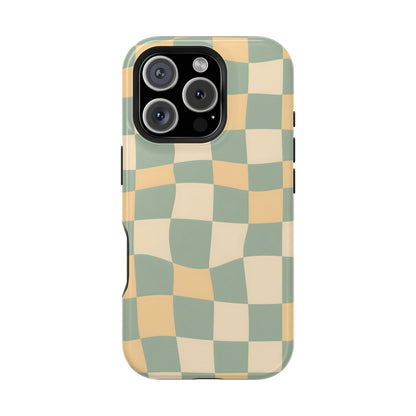 Wavy Sage & Cream Checkerboard Magnetic Case