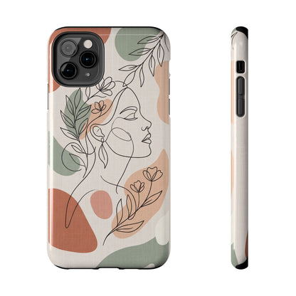 Earthy Abstract Female Line Art Tough Case - Minimalist Boho Cover for iPhone & Samsung
