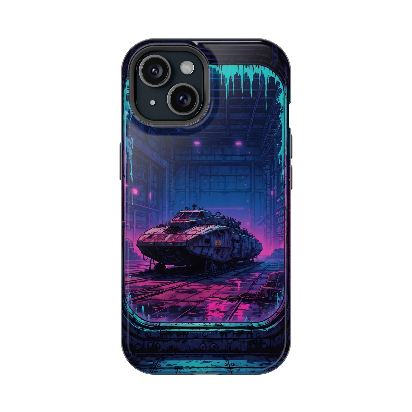 Cyberpunk Garage: Neon Sci-Fi Hover Tank MagSafe Case