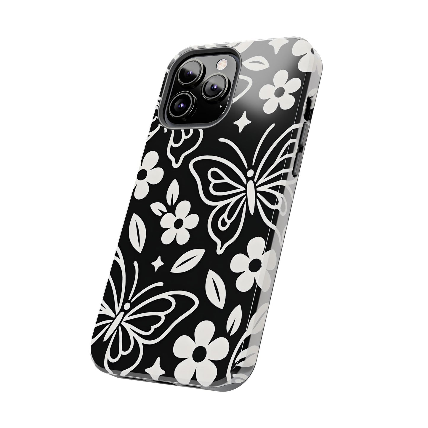 Midnight Butterfly Line Art Tough Case - Minimalist Floral Cover for iPhone & Samsung