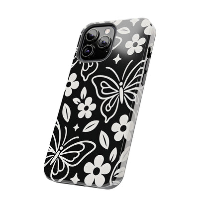 Midnight Butterfly Line Art Tough Case - Minimalist Floral Cover for iPhone & Samsung