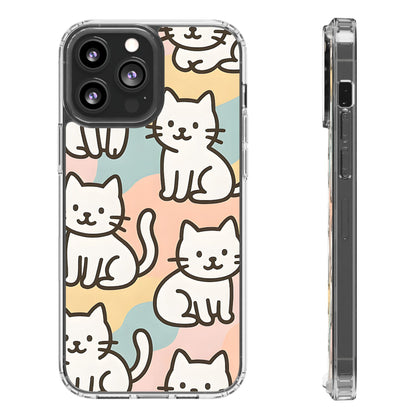 Clear White Cat Pattern Case - Kawaii Pastel Aesthetic Transparent Cover