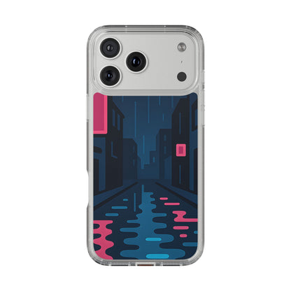 Clear Rainy Neon Street Case - Minimalist Urban Aesthetic Transparent Cover