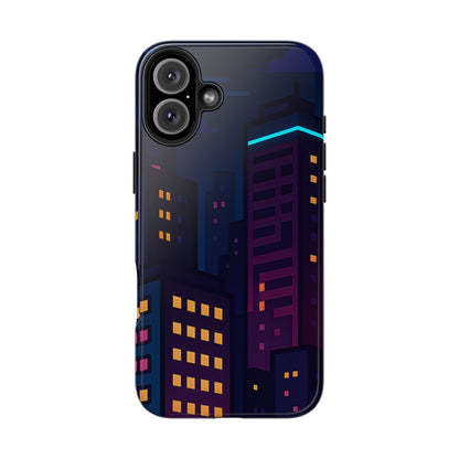 Neon City Skyline Tough Phone Case – Night Aesthetic Protective Cover for iPhone & Samsung