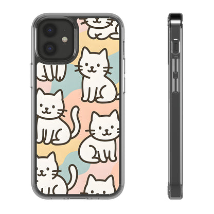 Clear White Cat Pattern Case - Kawaii Pastel Aesthetic Transparent Cover