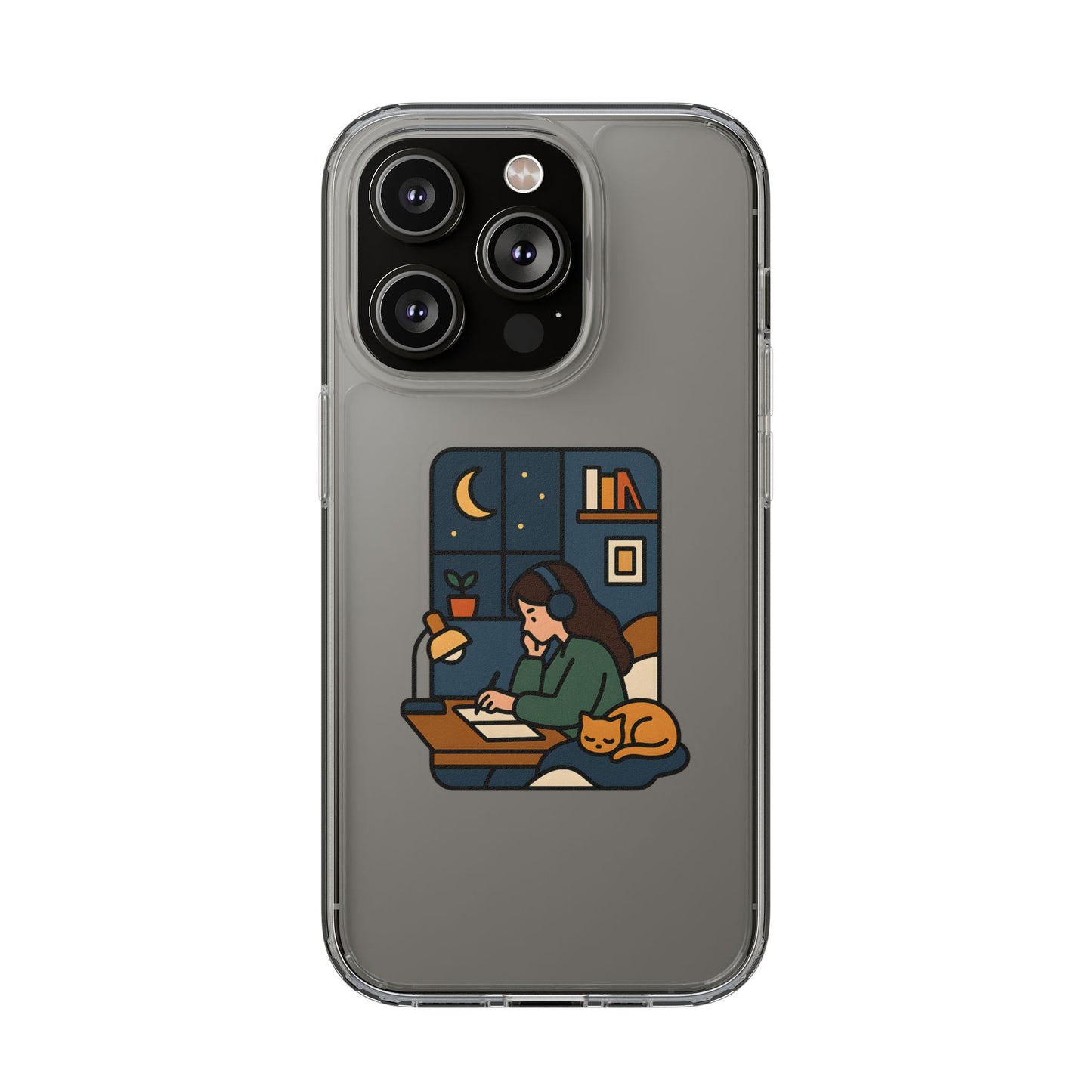 Clear Lofi Midnight Study Case - Cozy Aesthetic Transparent Cover for iPhone & Samsung