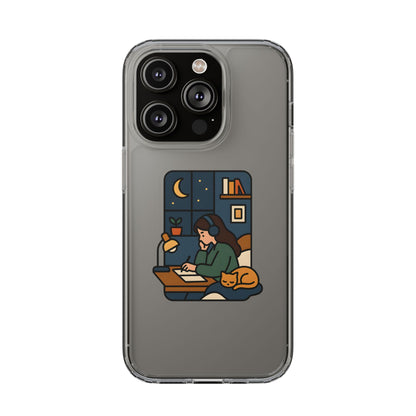 Clear Lofi Midnight Study Case - Cozy Aesthetic Transparent Cover for iPhone & Samsung