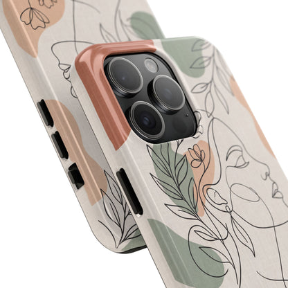 Earthy Abstract Female Line Art Tough Case - Minimalist Boho Cover for iPhone & Samsung
